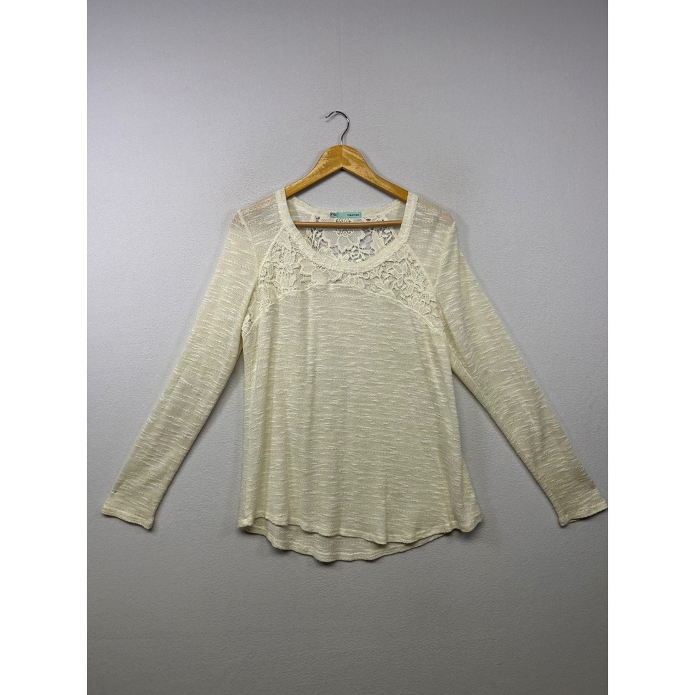 Maurices Boho Cottagecore Womens XL Cream Lace Yoke Slub Knit Long Sleeve Top